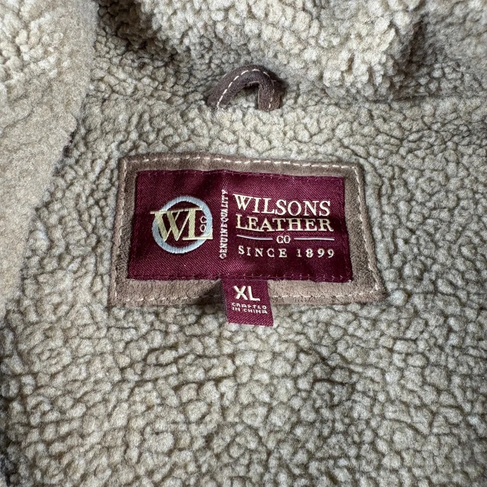 Wilsons Leather Mens XL Tan Suede Sherpa Lined Rancher Jacket Button Front Coat